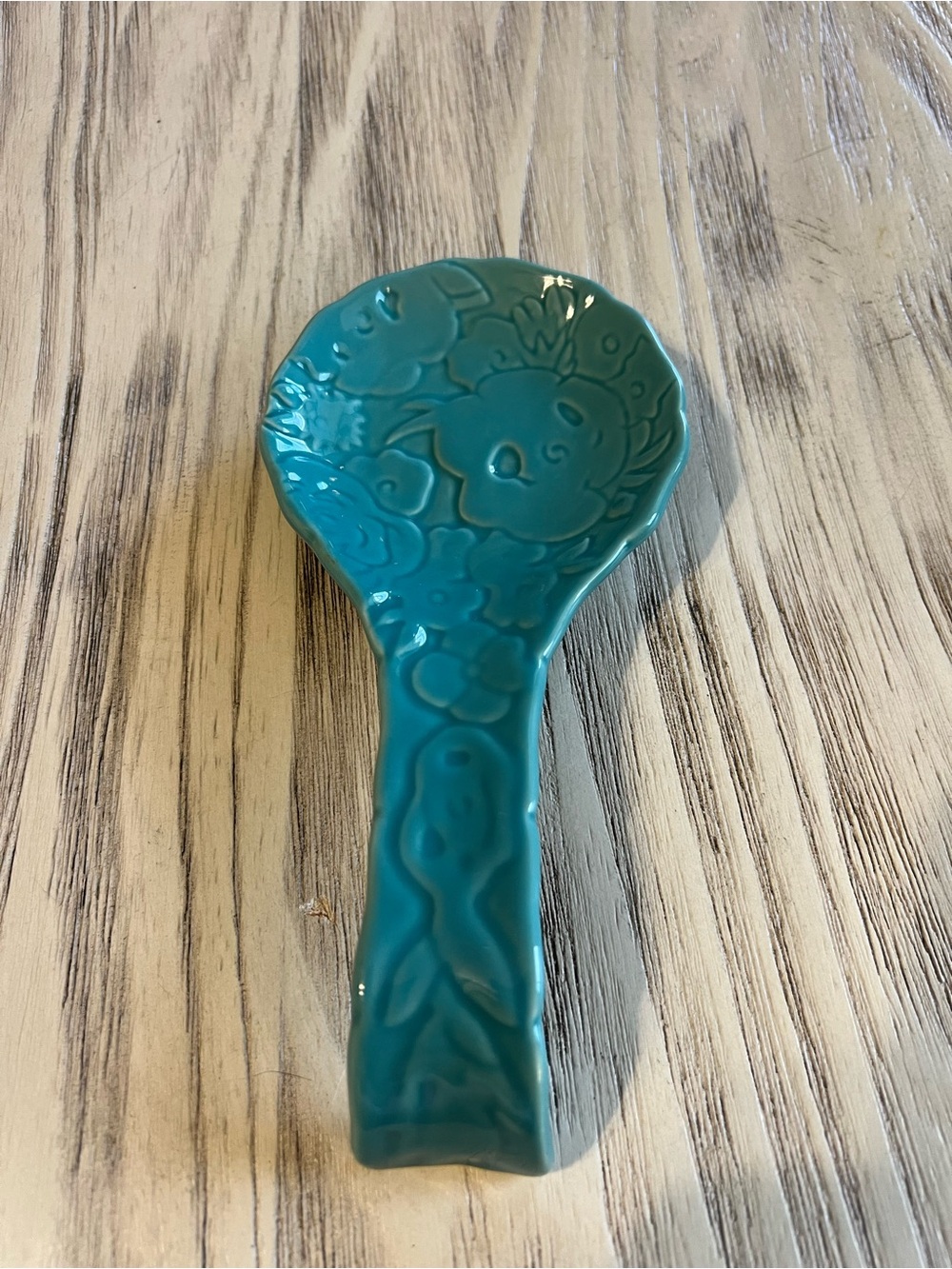 The Pioneer Woman Teal Floral Embossed Ceramic Spoon Rest Kitchen Decor